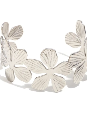 欧美时尚气质轻奢小众设计个性手饰不锈钢镀18k金复古花朵手镯女