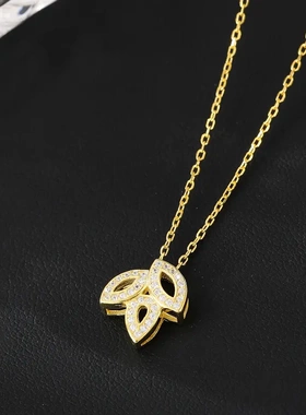 s925银轻奢满钻项链女高级感礼物橄榄叶吊坠锁骨链