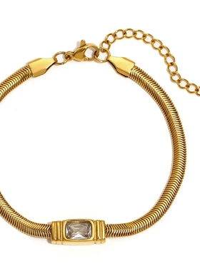 欧美气质复古个性嘻哈小众设计款项链不锈钢镀18k金蛇链锆石手链