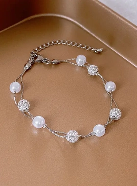 东大门轻奢圆形镶钻珍珠项链复古锁骨链简约时级感项饰女