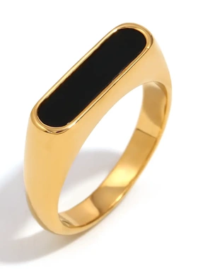 欧美时尚简约气质高级感指环饰品不锈钢镀18k金色镶贝壳长条戒指