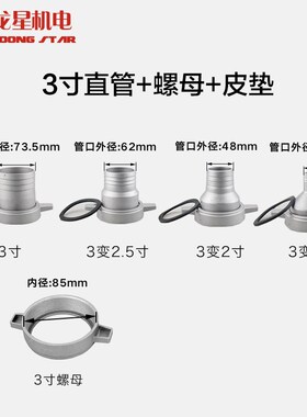 汽油机自吸水泵配件螺母直管变接头进出水管接头垫2/3/4寸铝合金