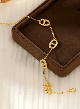 s925银简约ins风猪鼻子手链小众设计感日字几何型锁骨链潮