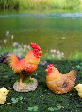 跨境公鸡母鸡 苔藓微景观小鸡工艺品摆件 造景卡通 迷你多肉配饰