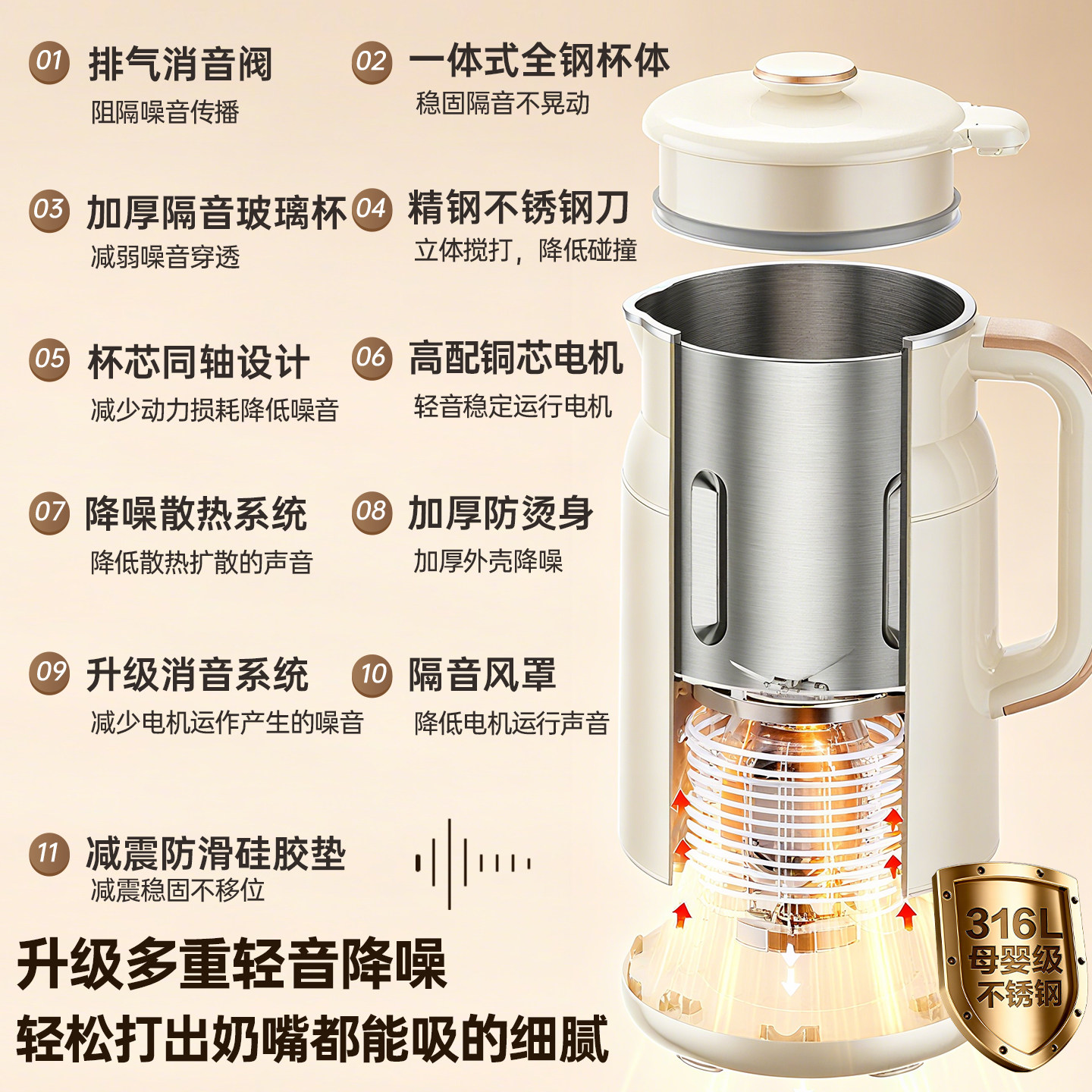 奥克斯豆浆机家用小型全自动免煮多功能无渣感料理机轻音破壁新款,淘宝优惠券,粉丝福利购,淘宝优惠卷