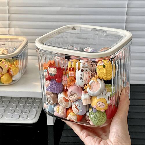 可爱小萌粒收纳盒透明迷你食玩盲盒积分卡罐子桌面摆件发饰展示架 - 图3