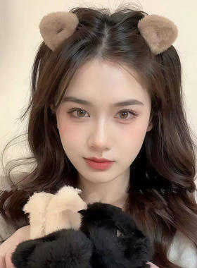 毛绒公主头猫耳毛茸茸小抓夹女