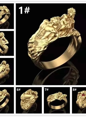 欧美ring爆款欧美时尚戒指男女人物情侣戒指夸张相爱