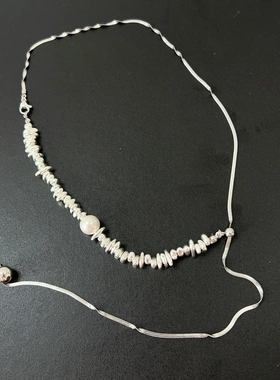 简约超火碎银几两抽拉项链小众设计百搭气质锁骨链高级感珍珠颈链