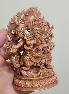 藏传纯铜六臂玛哈嘎拉q护法佛像摆件尼泊尔工艺大黑天财神红铜供
