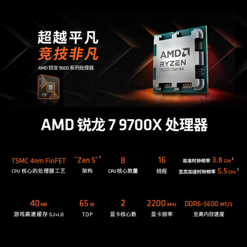 AMD锐龙5 9600X R7 9700X 9800X3D全新盒装CPU电脑处理器电竞游戏 - 图2