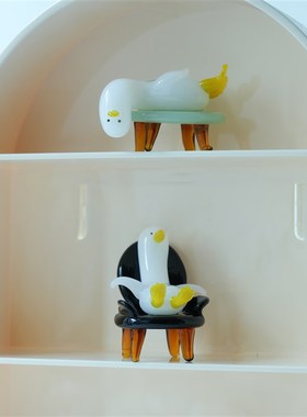 琉璃手作躺平鸭治愈解压桌面小摆件办公室M工位鸭子装饰品生日礼