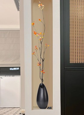 时来运转侘寂风花瓶摆件民宿客y厅玄关壁龛柜插花电视柜细长瘦高