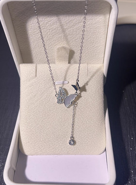 S925纯银闪钻白贝母蝴蝶项链