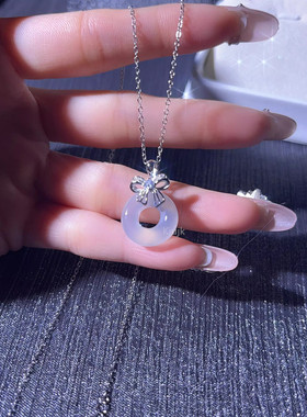 纯银蝴蝶结平安扣项链