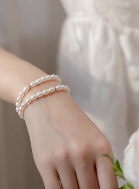 诸暨正品强光天然淡水珍珠弹力手链女夏季轻奢米粒珠(品相好)