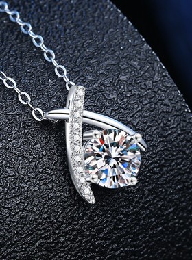 s925纯银莫桑石交叉四爪项链女欧美风气质满钻时尚锁骨链