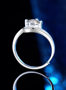 s925纯银莫桑石交叉四爪戒指女款一克拉戒子婚戒直播热卖现货