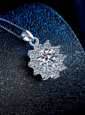 s925纯银莫桑石太阳花项链女满钻吊坠轻奢小众设计百搭锁骨链