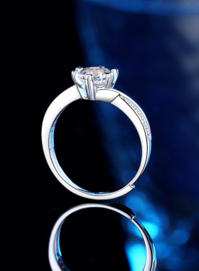 s925纯银正品莫桑石扭臂戒指女经典六爪活口简约指环饰品