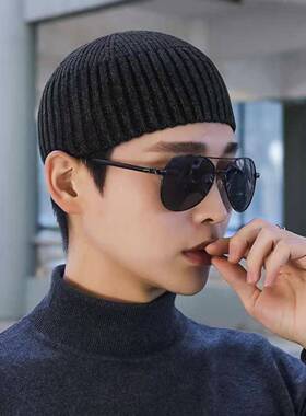毛线帽子秋冬光头帽瓜皮帽男全棉针织男厚款可戴头盔纯棉瓜皮帽