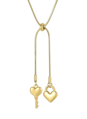 欧美钛钢项饰设计心形抽拉可调节蛇骨链女时尚冷淡风爱心钥匙项链