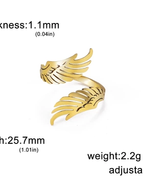 日韩ins网红新款复古切割不锈钢天使翅膀戒指女时尚个性气质指环