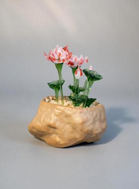 琉璃荷花淄博琉璃盆栽仿真绿植盆栽莲花好运连连琉璃茶台茶桌摆件