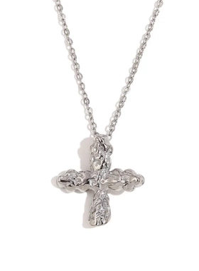 欧美时尚小众气质复古项坠钛钢镀18k金铸造捶打纹经典十字架项链