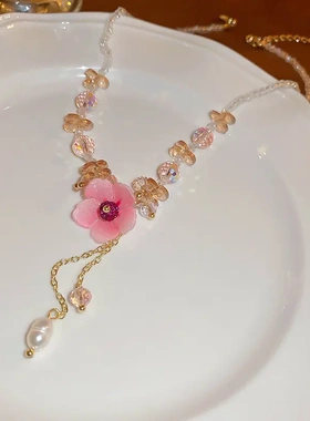多巴胺彩色结爱心草莓珍珠项链个性设计感锁骨链甜酷风项饰女