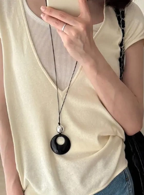 树脂圆环珠子系绳项链新中式简约长款毛衣链新款时尚气质项饰