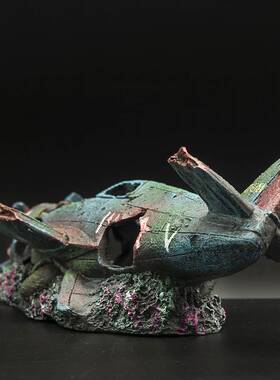 水族馆鱼缸造景小号战斗机创意摆件鱼虾躲避屋树脂工艺品快递包装