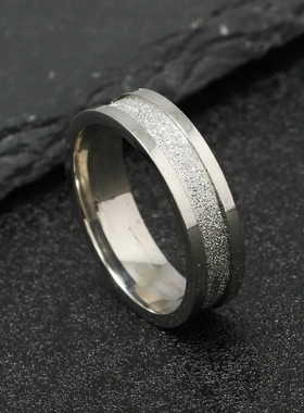时尚新款不锈钢饰品 创意朋克风简约线凹槽磨砂钛钢戒指厂