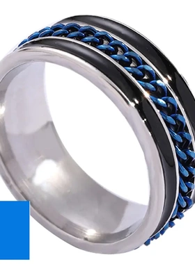 欧美热销钛钢可转动链条戒指男双排滴油不锈钢情侣戒指饰品