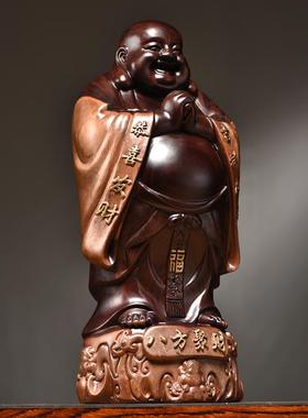 黑檀木雕弥勒佛像摆件新中式实木八方笑佛家居客厅装饰送礼工艺品