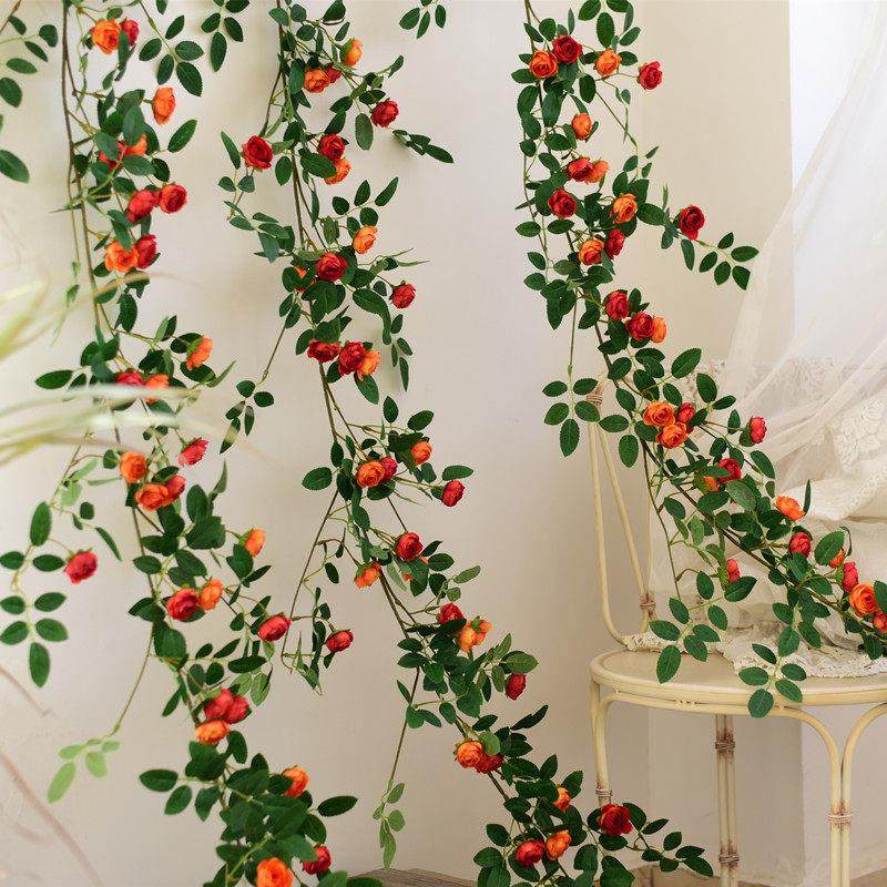 田园墙壁缠绕玫瑰藤蔓挂壁花卉仿真花藤月蔷薇墙面垂吊花艺造景装,淘宝优惠券,粉丝福利购,淘宝优惠卷