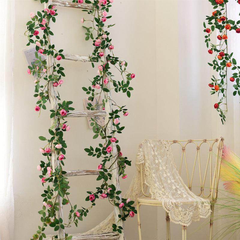 田园墙壁缠绕玫瑰藤蔓挂壁花卉仿真花藤月蔷薇墙面垂吊花艺造景装,淘宝优惠券,粉丝福利购,淘宝优惠卷