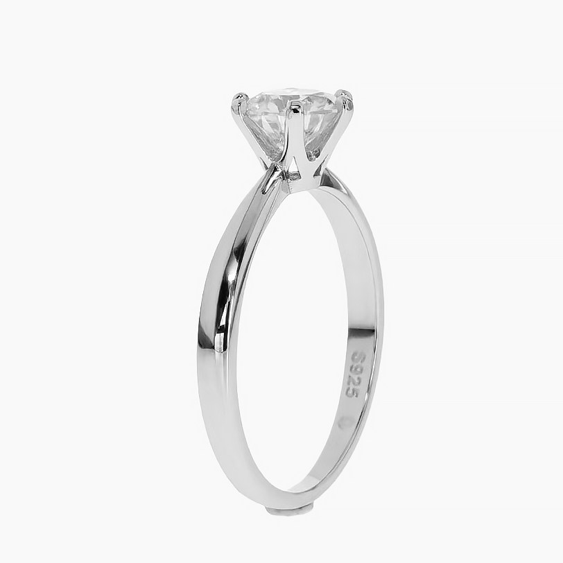 Simple six prong moissanite 925 silver wedding ring
