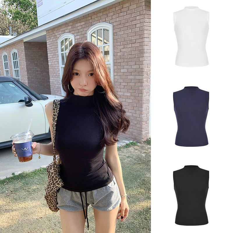 MosesQueen魔西女王半高领无袖t恤背心女夏外穿修身内搭打底上衣,淘宝优惠券,粉丝福利购,淘宝优惠卷