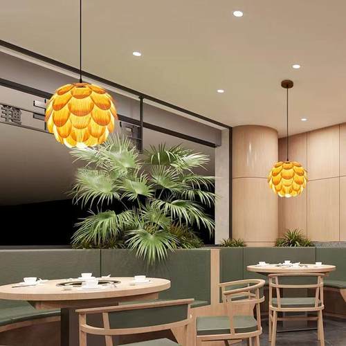 日式木艺吊灯禅意茶室灯具新中式餐厅灯床头灯卧室客厅灯笼民宿灯 - 图0