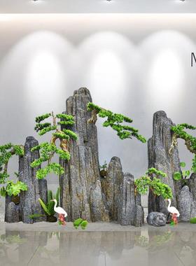 0仿真假山石头造景阳台花园装饰摆件户外园林景观别墅酒店迎客松