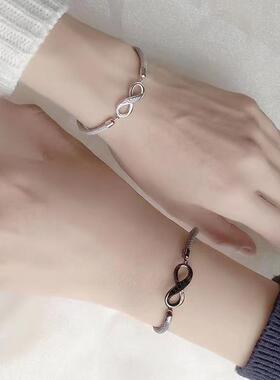 新黑色莫比乌斯环侣双款手674链一对男女编情织手绳情环人礼物可