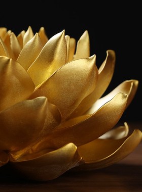 金色帝王莲花摆件新中式陶瓷客y厅佛堂装饰工艺品佛前荷花禅意香