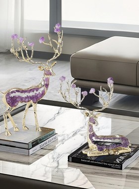 一鹿发财水晶招财鹿摆件客v厅酒柜电视柜玄关装饰公司开业乔迁礼