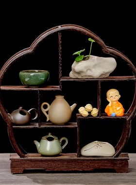 实木茶杯小型博古架新中式收纳桌面围炉茶室摆件展V示置物架子摆