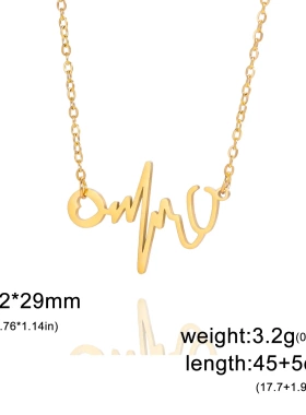 欧美爆款心电图女项链简约设计感切割心电图吊坠锁骨链不锈钢项饰