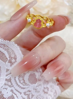 24k古法金葫芦滴油珍珠戒指小众高级感设计指环精致百搭时尚手饰