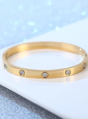 时尚情侣十钻钛钢手镯潮流满天星满钻钛钢首饰定制不锈钢手环