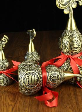 唐腾铜艺黄铜如意葫芦客厅书房吉祥纯铜摆件大号铜葫芦金属工艺品