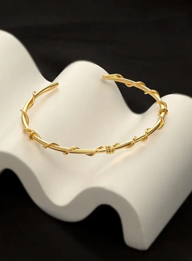 s925银手工制作开口树藤缠绕手镯女简约气质时尚个性手环潮